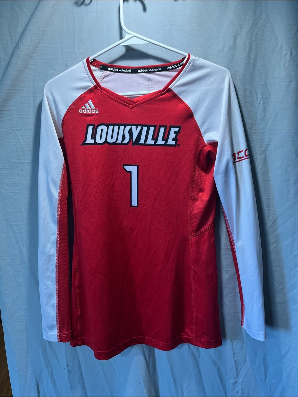 Adidas volleyball university of Louisville Red & White womens Long Sleeve Jersey